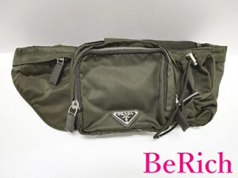 Prada Waist Bag Body Khaki Green Tessuto Leather Pouch
